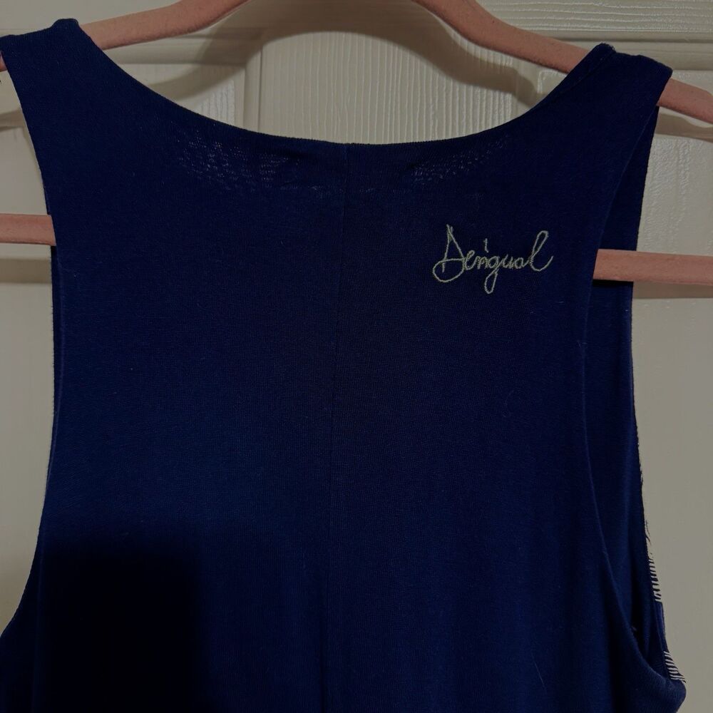 Desigual Wakiut Bodycon Dress Navy Blue Embroidered Sz Small Asymmetrical Hem - Picture 6 of 7